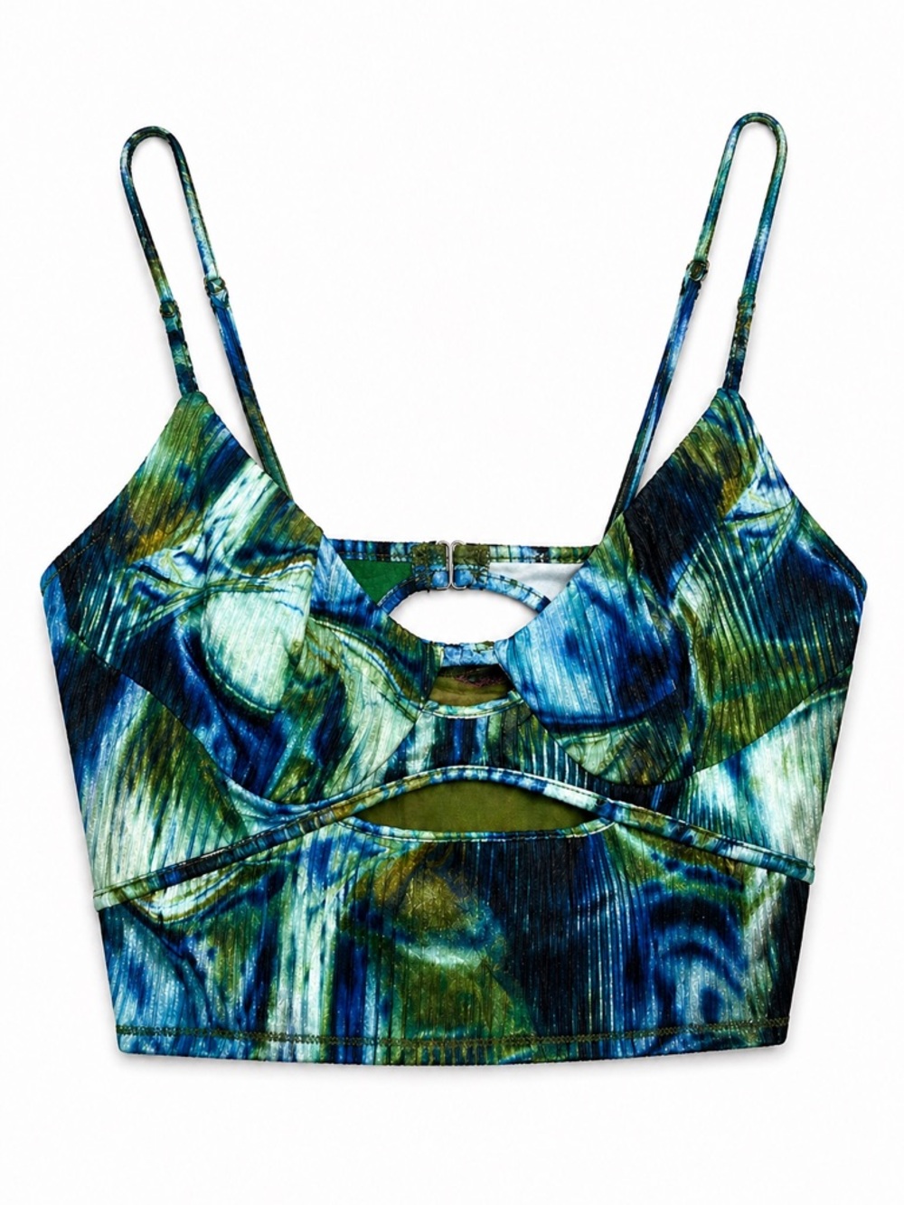 Urban Outfitters Josie Velvet Corset Chartreuse Tie-Dye Strap Crop Top (236) - Picture 2 of 9